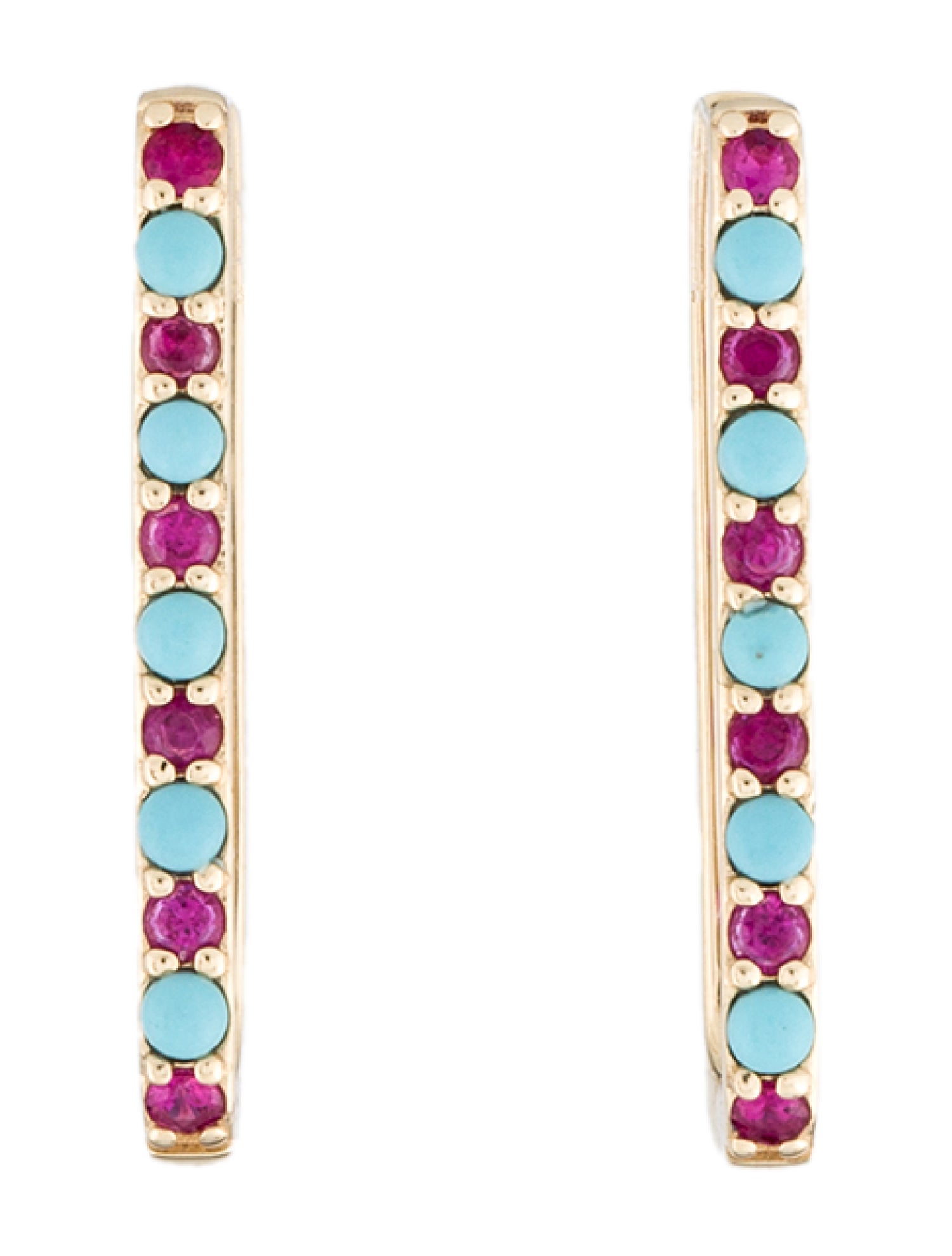 Lee Jones Collection 14K Composite Turquoise & Ruby Large Paperclip Hoop Earrings