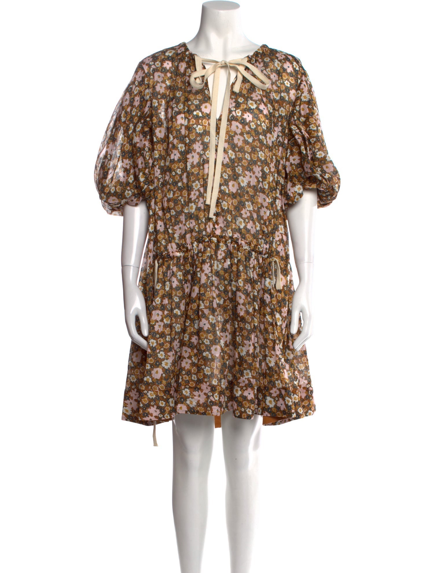 Lee Mathews Floral Print Knee-Length Dress - Yellow Dresses
