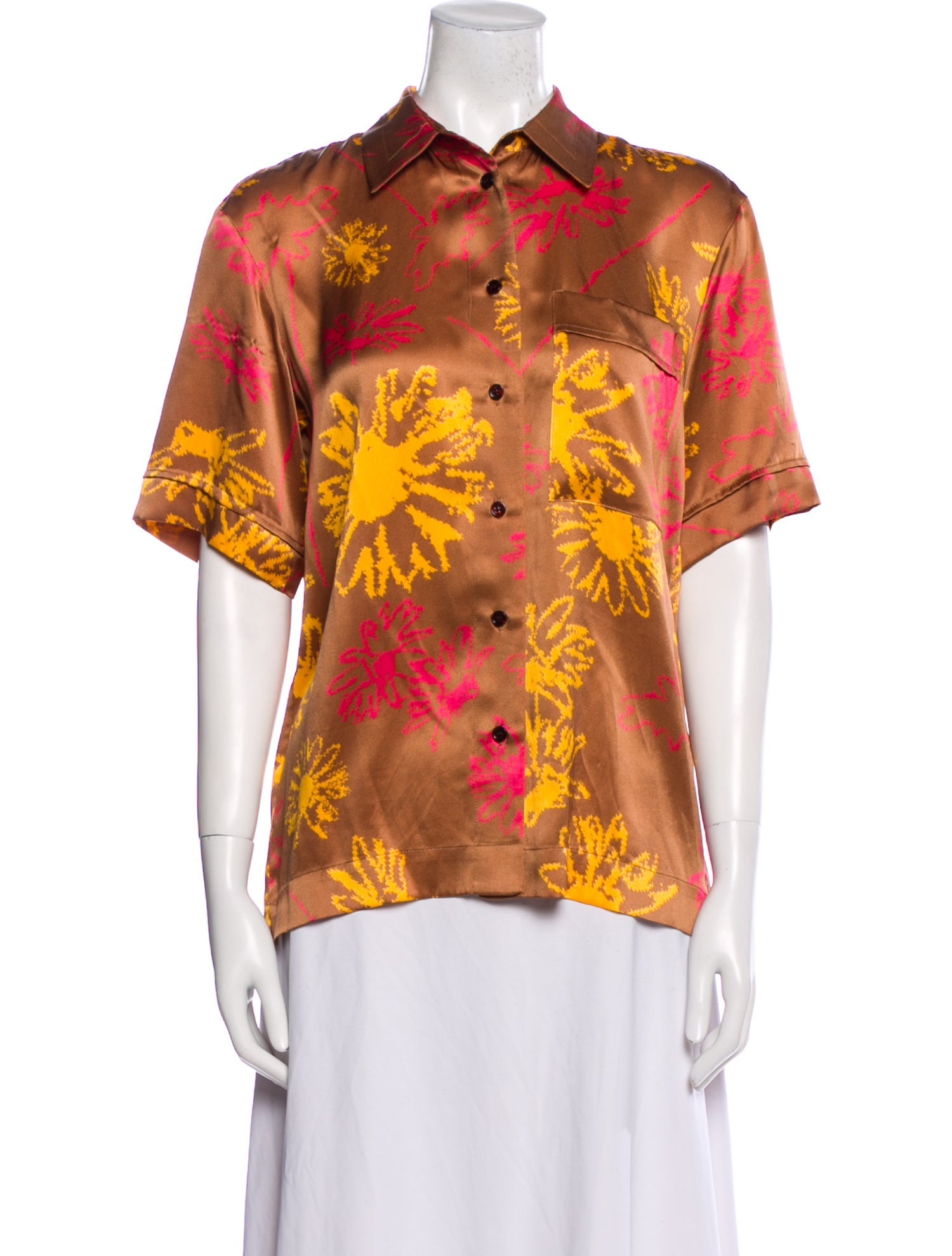 Lee Mathews Silk Floral Print Button-Up Top