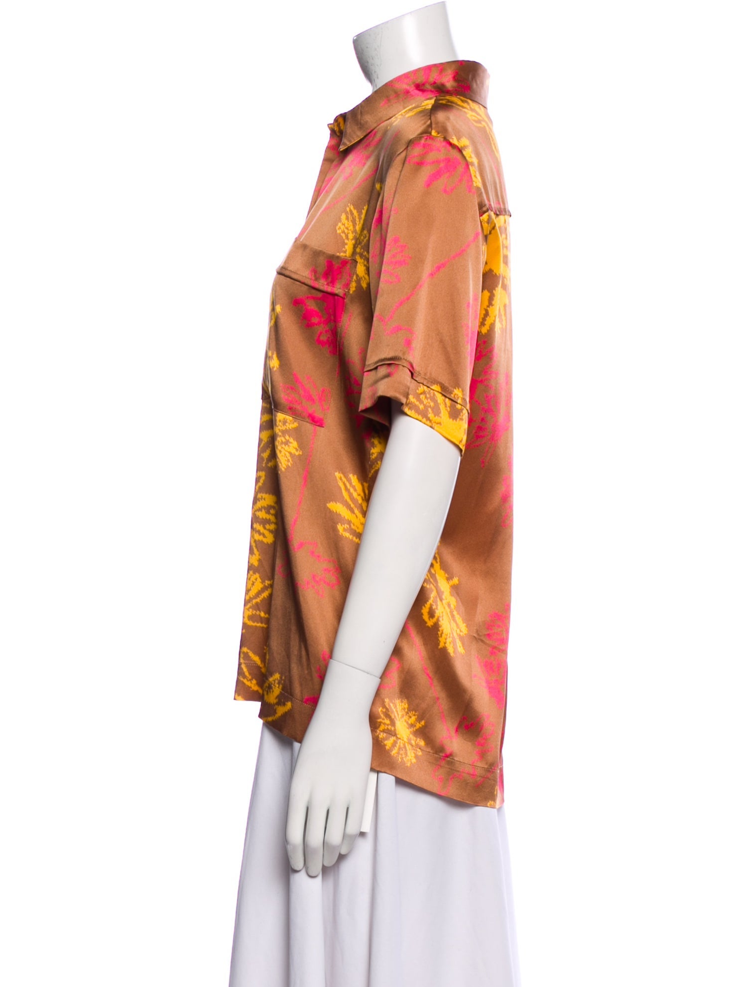 Lee Mathews Silk Floral Print Button-Up Top