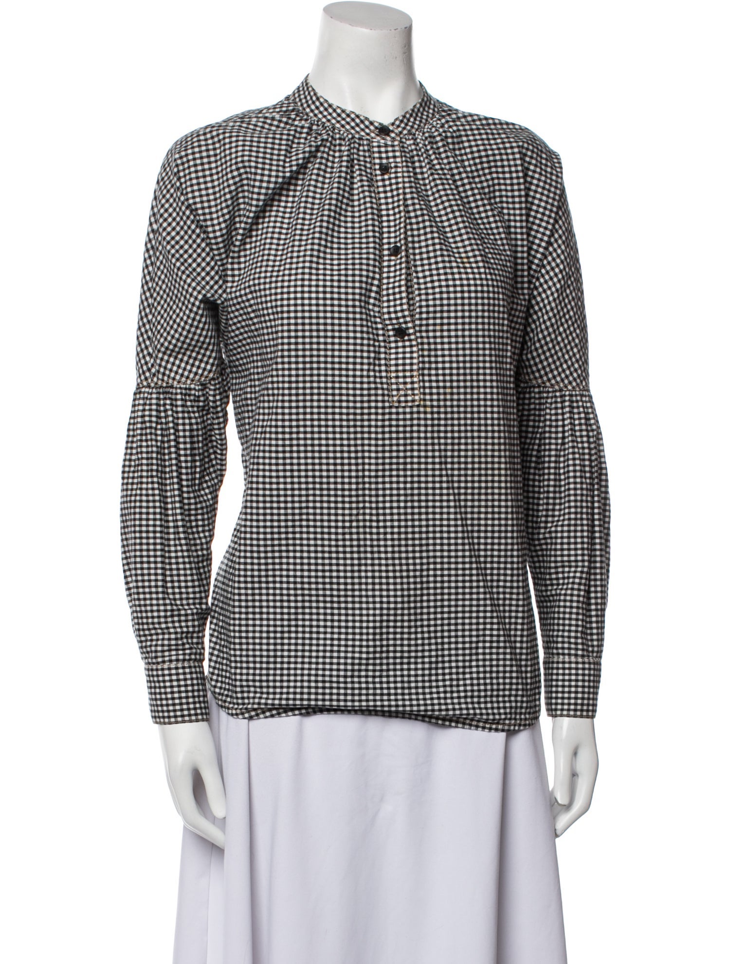 Lee Mathews Plaid Print Crew Neck Button-Up Top