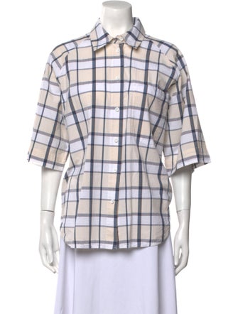 Lee Mathews Plaid Print Three-Quarter Sleeve Button-Up Top
