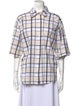 Lee Mathews Plaid Print Three-Quarter Sleeve Button-Up Top