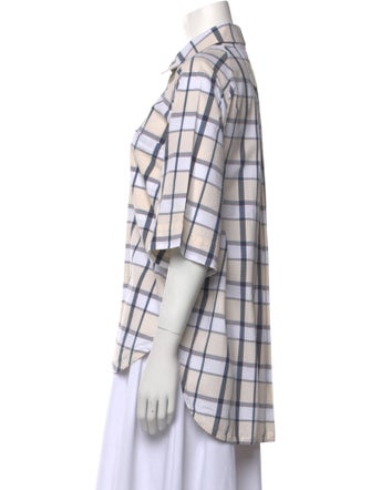 Lee Mathews Plaid Print Three-Quarter Sleeve Button-Up Top