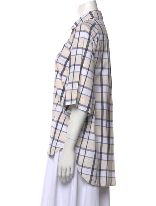 Lee Mathews Plaid Print Three-Quarter Sleeve Button-Up Top