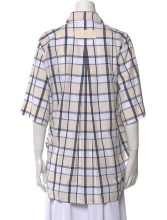 Lee Mathews Plaid Print Three-Quarter Sleeve Button-Up Top