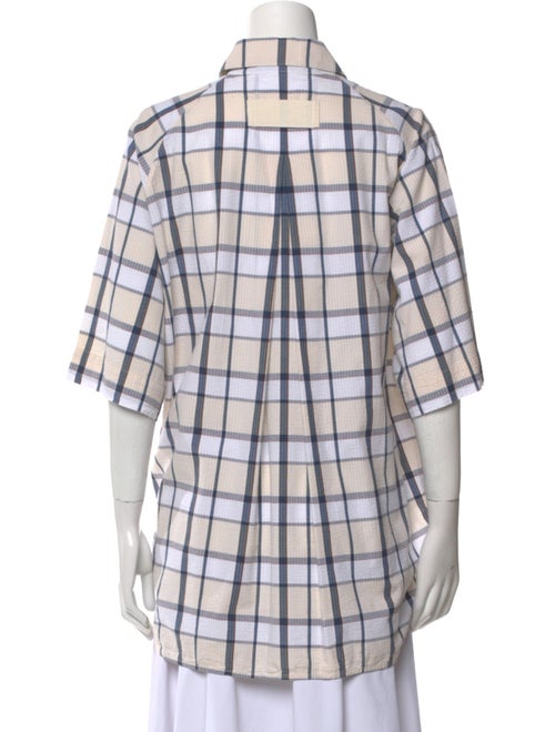 Lee Mathews Plaid Print Three-Quarter Sleeve Button-Up Top