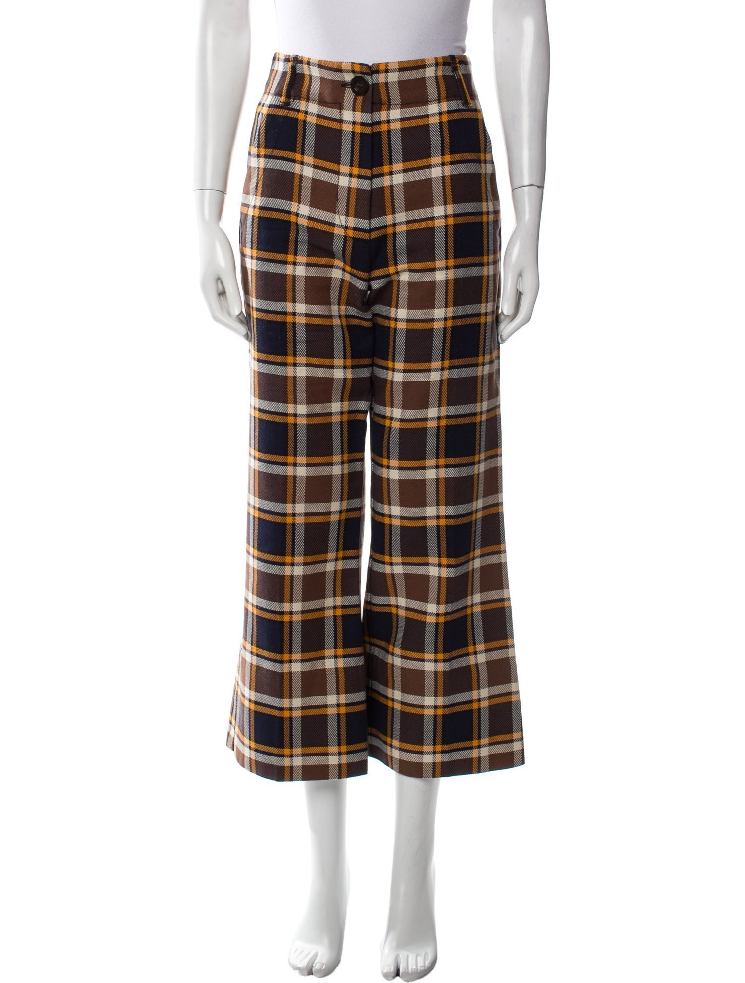 Lee Mathews Plaid Print Wide Leg Pants