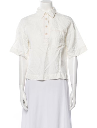 Lee Mathews Linen Short Sleeve Button-Up Top