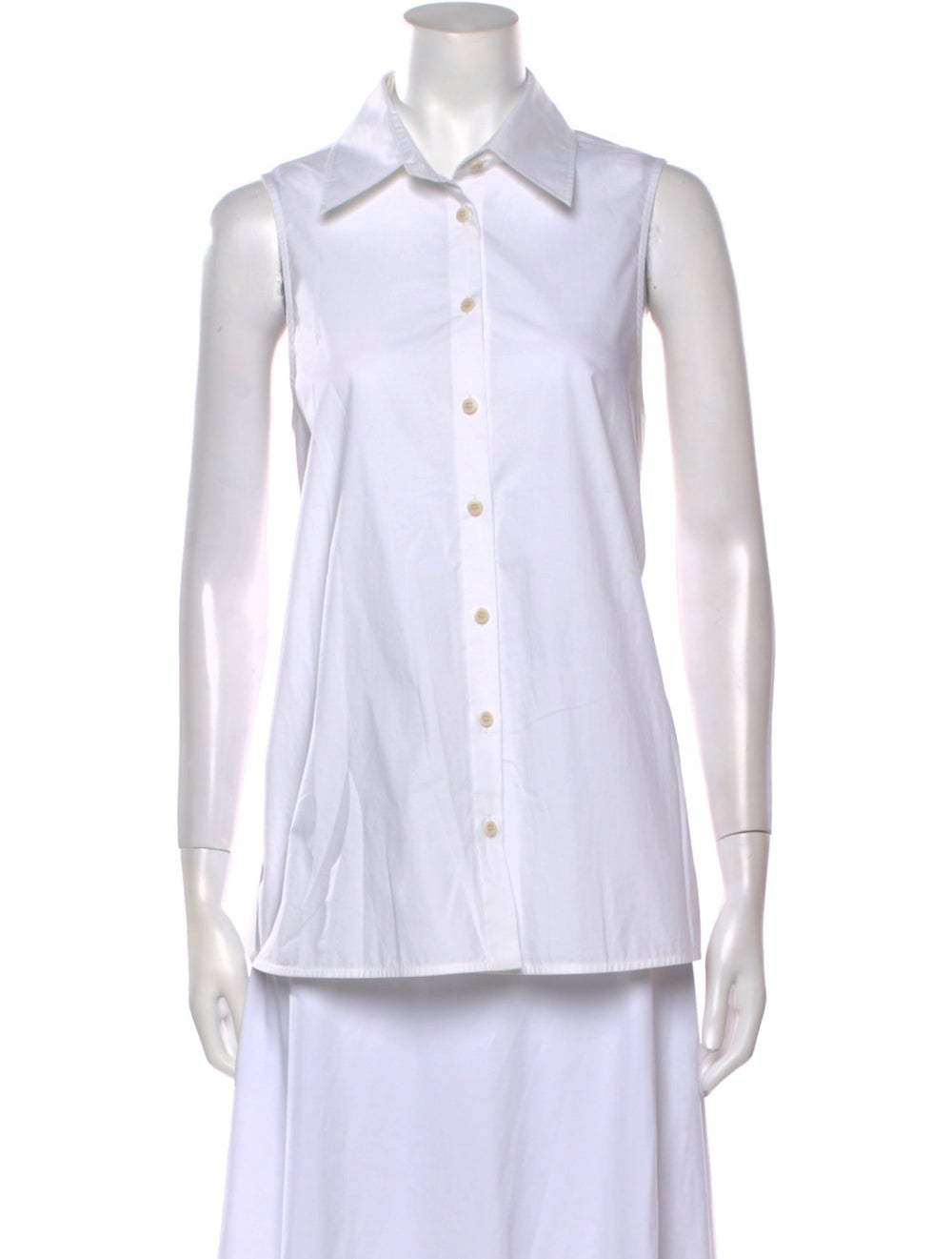 Lee Mathews Button-Up Top White Sleeveless with C… - image 1