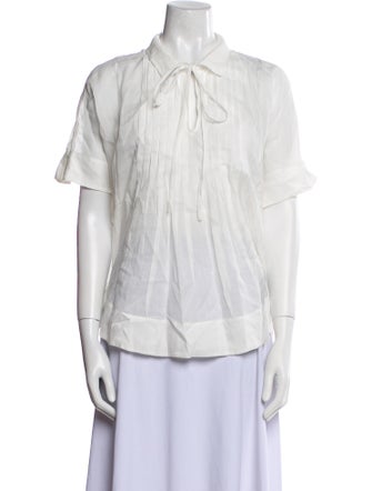 Lee Mathews Linen Short Sleeve Button-Up Top