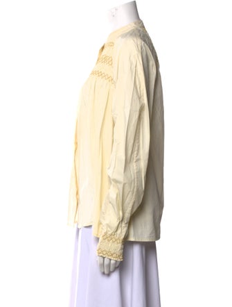 Lee Mathews Mock Neck Long Sleeve Button-Up Top