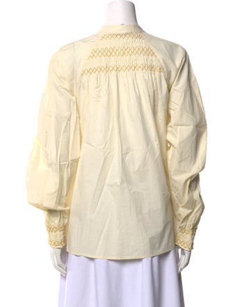 Lee Mathews Mock Neck Long Sleeve Button-Up Top