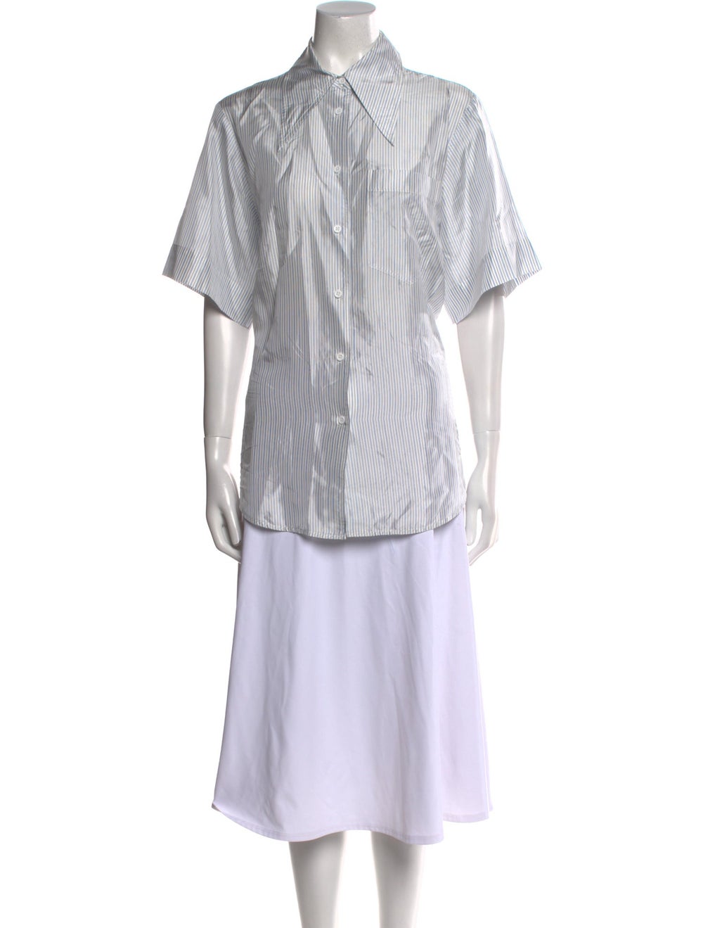 Lee Mathews Button-Up Top White Striped Short Sle… - image 1