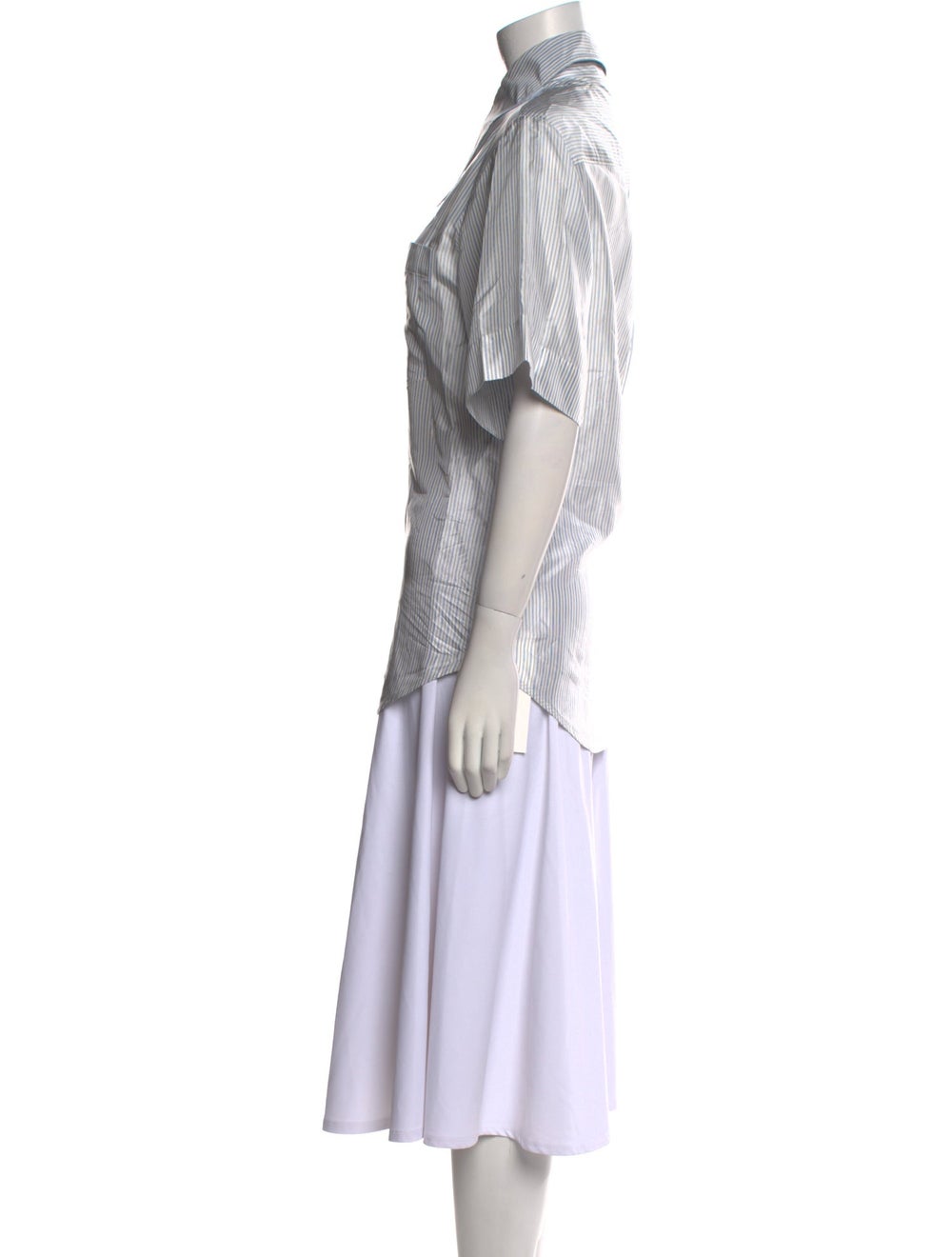 Lee Mathews Button-Up Top White Striped Short Sle… - image 2