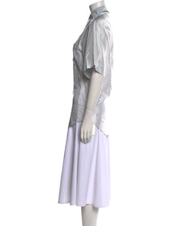 Lee Mathews Striped Short Sleeve Button-Up Top