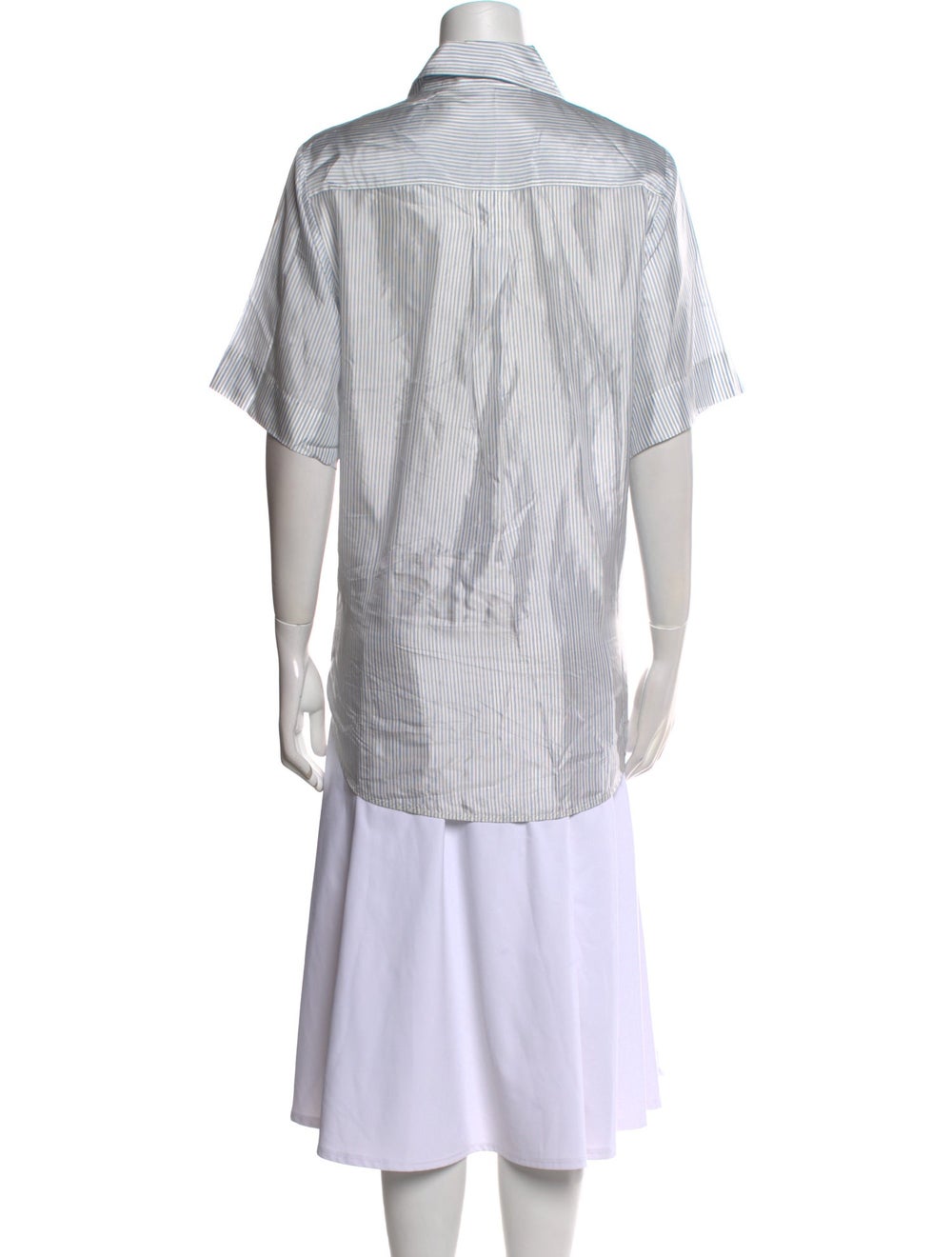 Lee Mathews Button-Up Top White Striped Short Sle… - image 3