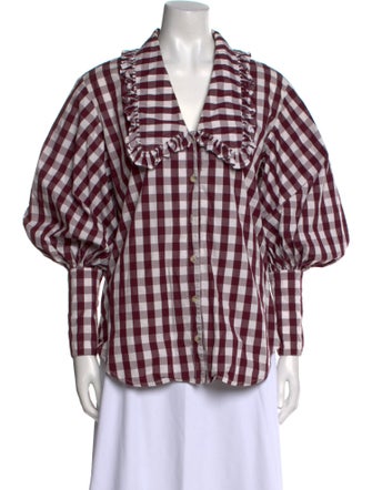 Lee Mathews Plaid Print V-Neck Button-Up Top