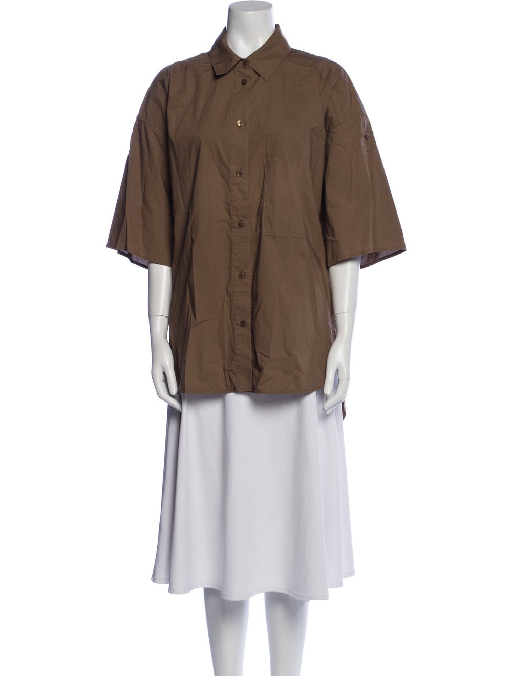 Lee Mathews Button-Up Top Brown Three-Quarter Sle… - image 1