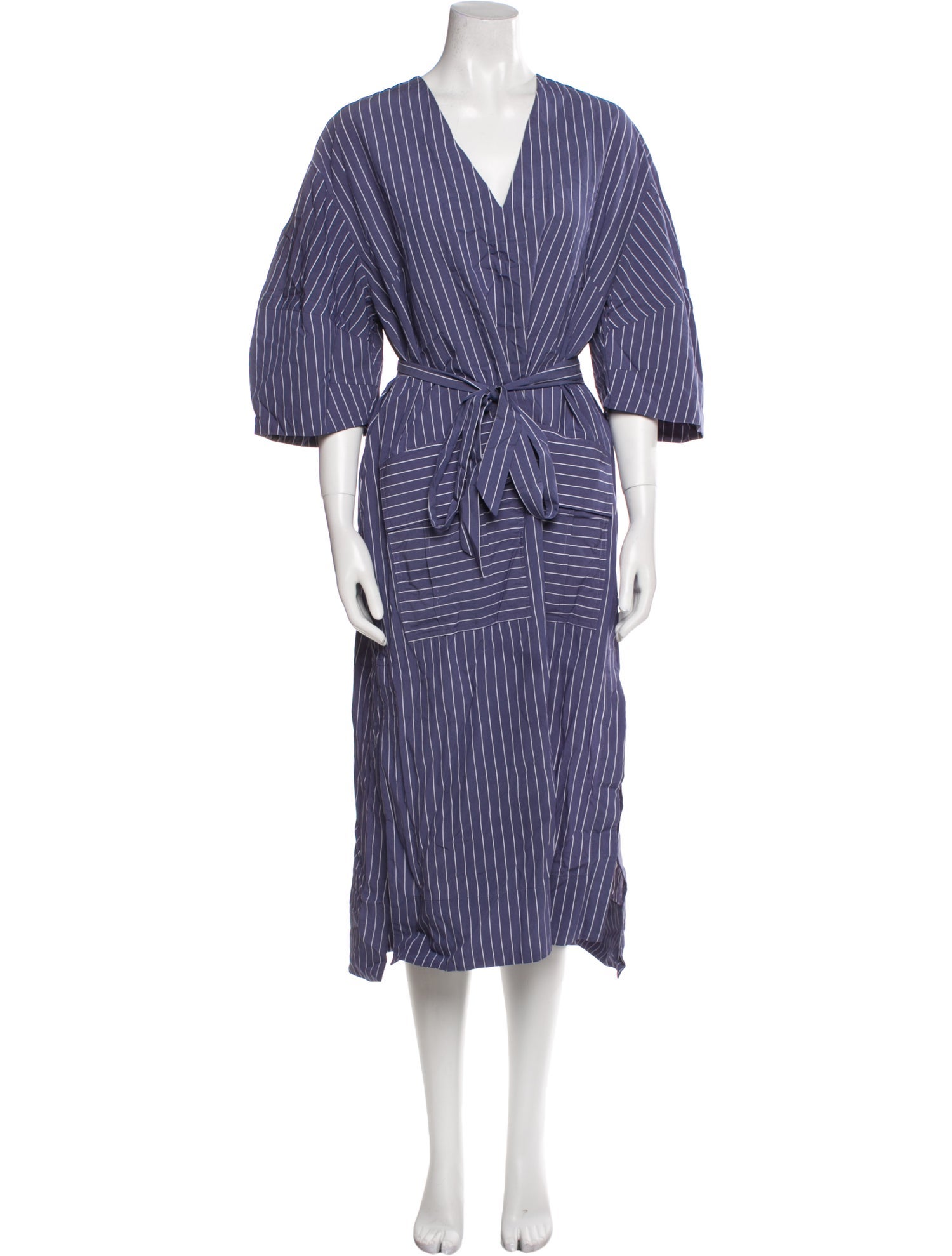 Lee Mathews Striped Midi Length Dress