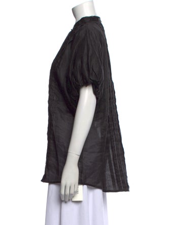 Lee Mathews Mock Neck Short Sleeve Button-Up Top