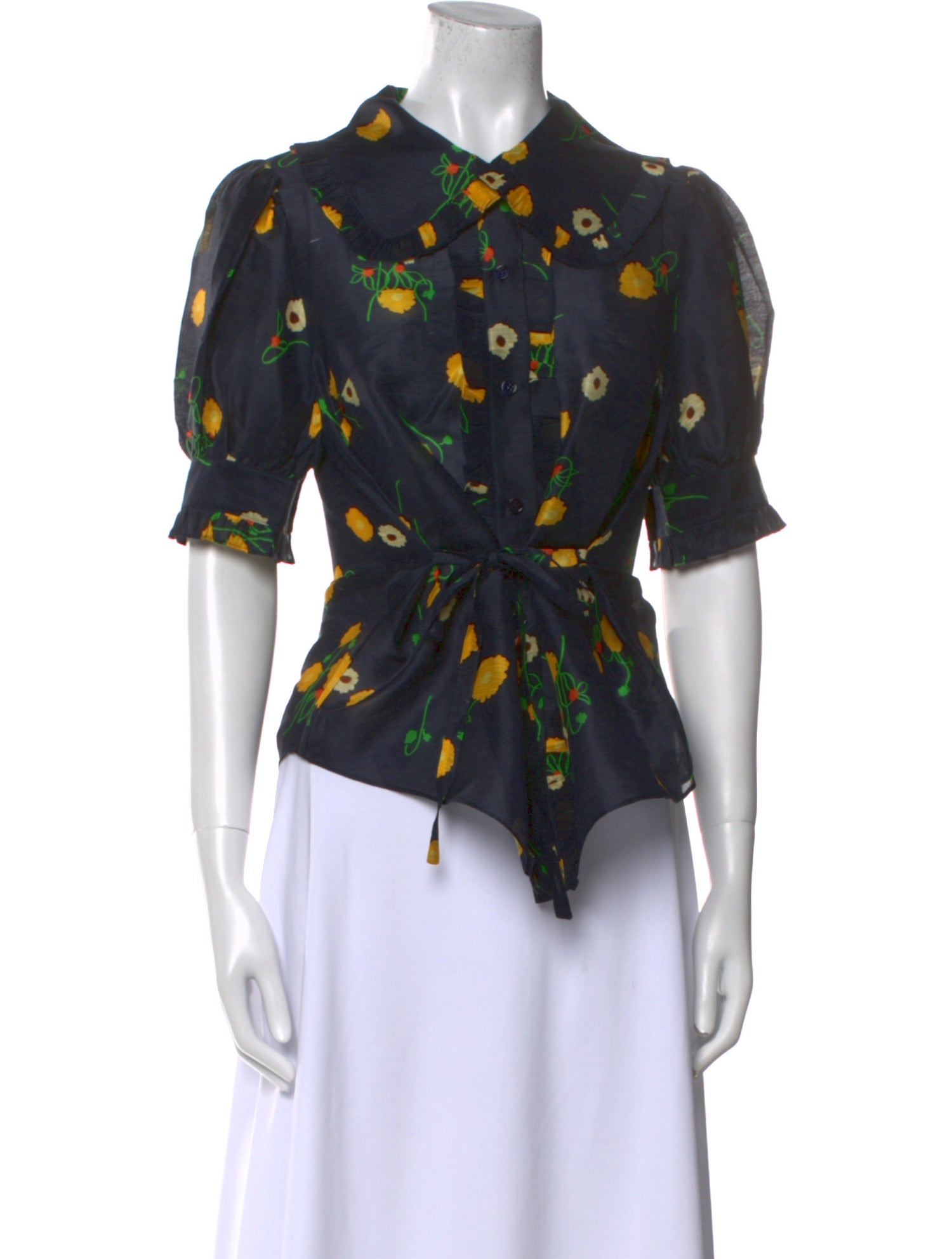 Lee Mathews Linen Printed Button-Up Top