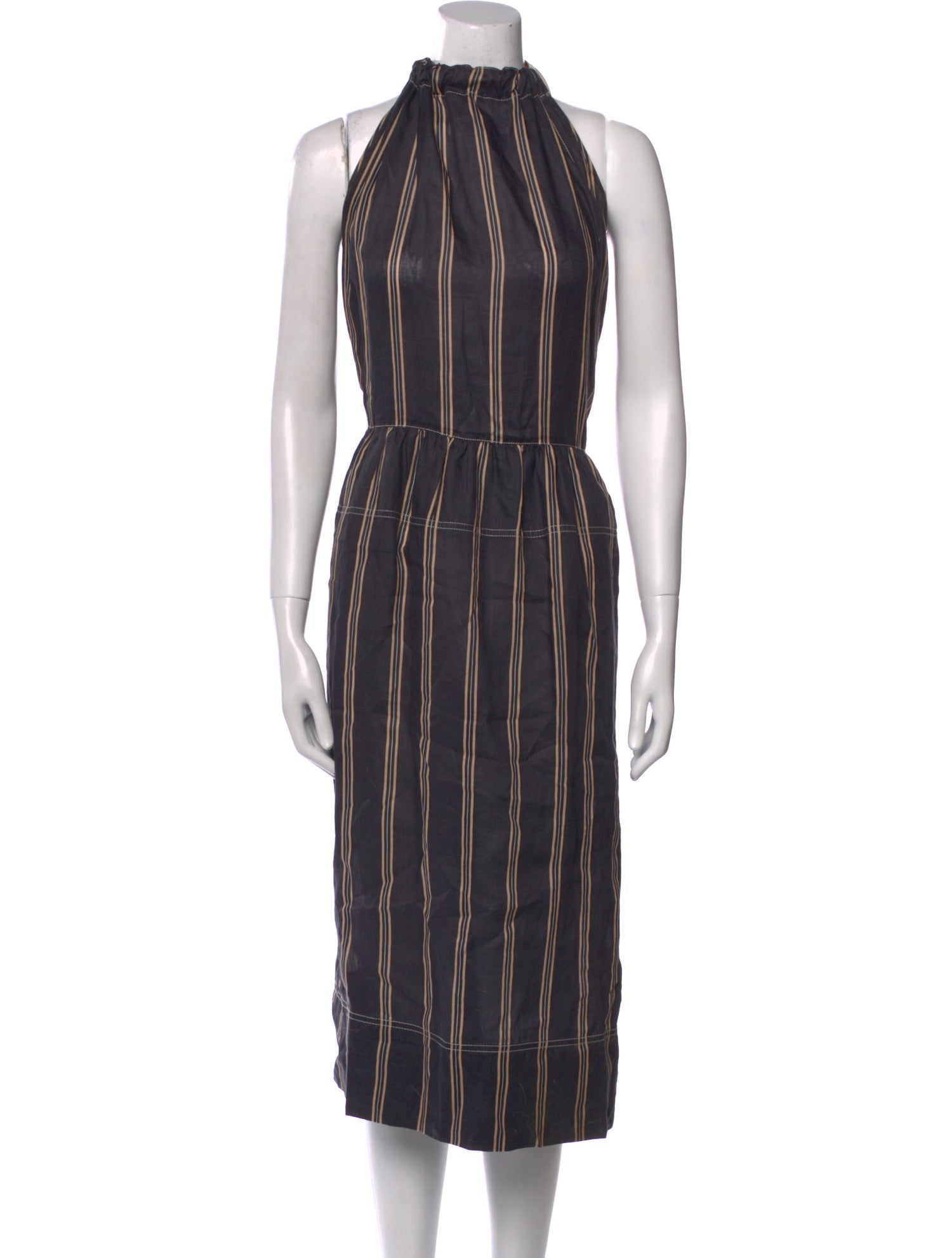 Lee Mathews Striped Midi Length Dress