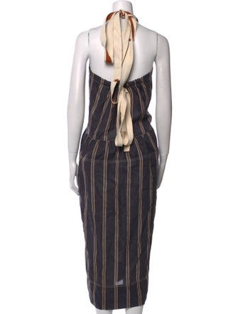 Lee Mathews Striped Midi Length Dress