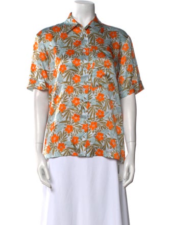 Lee Mathews Silk Printed Button-Up Top