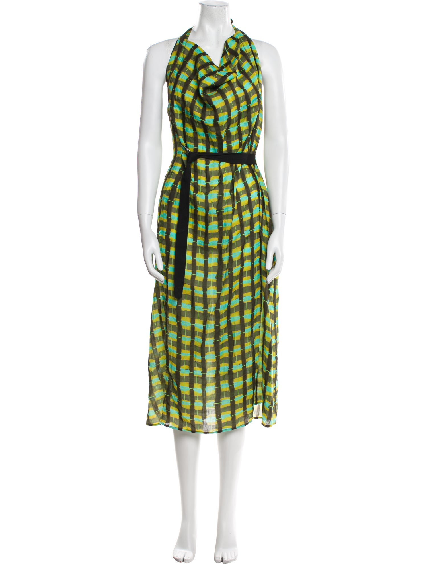 Lee Mathews Plaid Print Long Dress