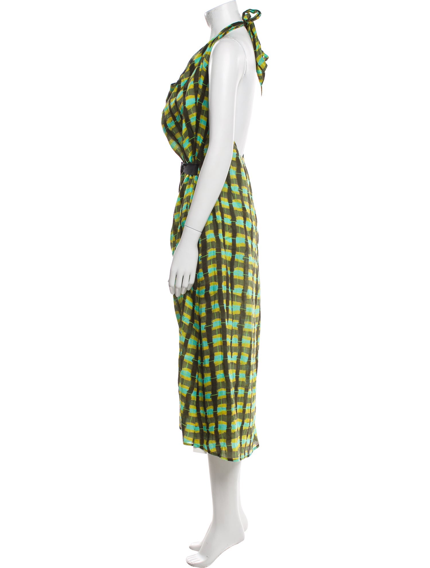 Lee Mathews Plaid Print Long Dress