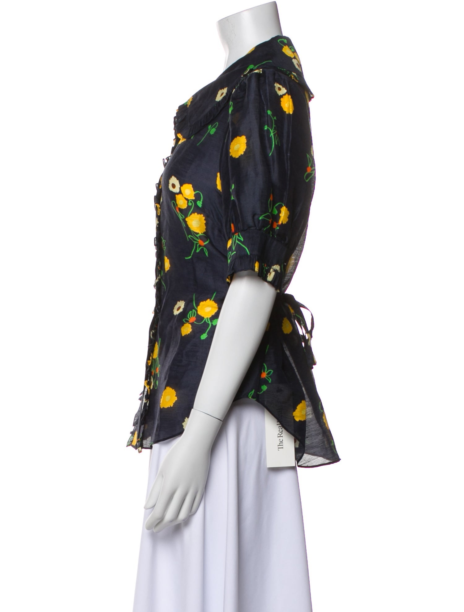 Lee Mathews Linen Floral Print Button-Up Top