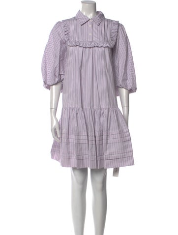 Pre-owned Lee Mathews Striped Knee-length Dress In Purple