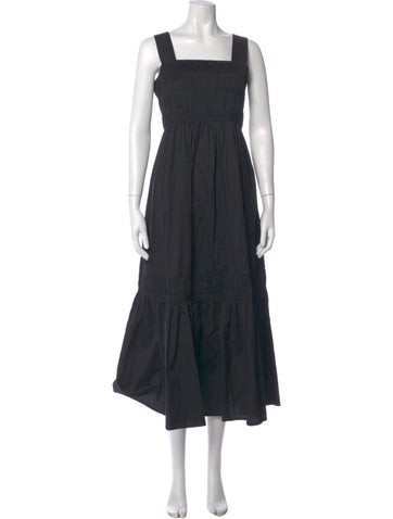 Pre-owned Lee Mathews Square Neckline Long Dress In Blue