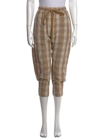 Pre-owned Lee Mathews Plaid Print Wide Leg Pants In Neutrals