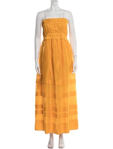 Pre-owned Lee Mathews Linen Long Dress In Orange/yellow