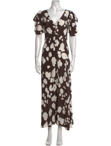 Pre-owned Lee Mathews Silk Long Dress In Brown