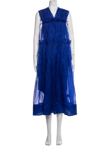 Pre-owned Lee Mathews Silk Midi Length Dress In Blue
