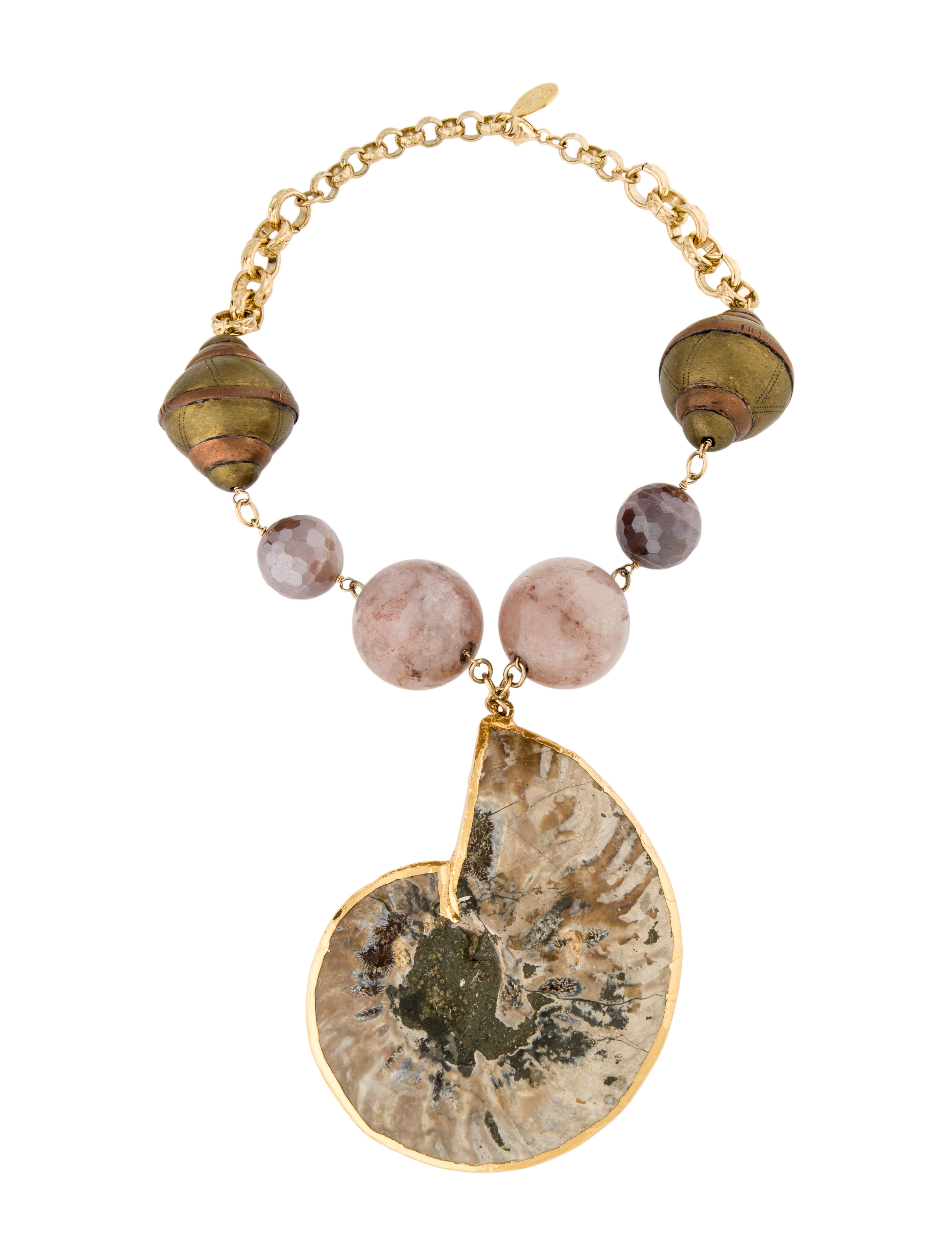Devon Leigh Rose Quartz & Fossil Ammonite Pendant Necklace