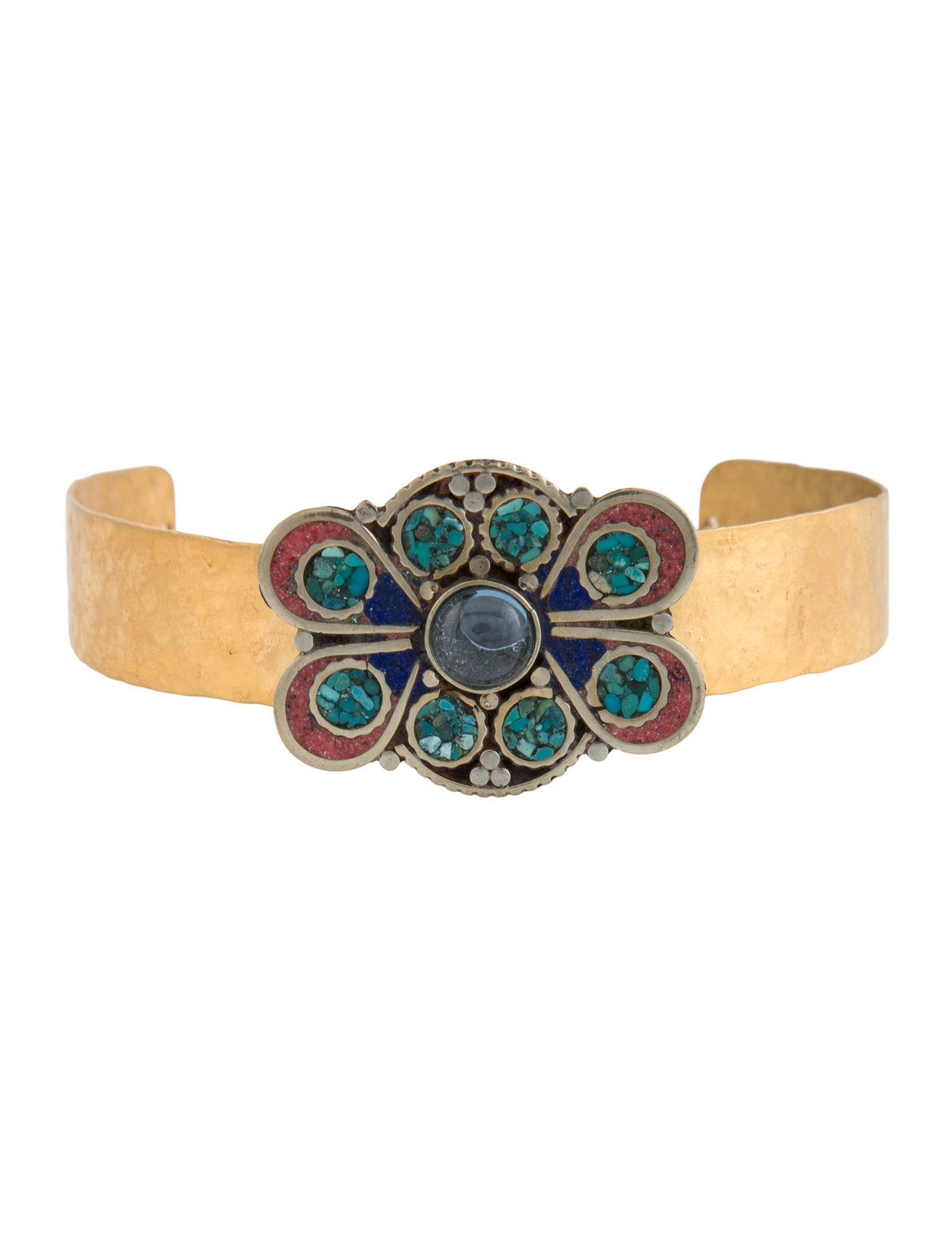 Devon Leigh Coral & Cabochon Ethnic Medallion Choker Necklace