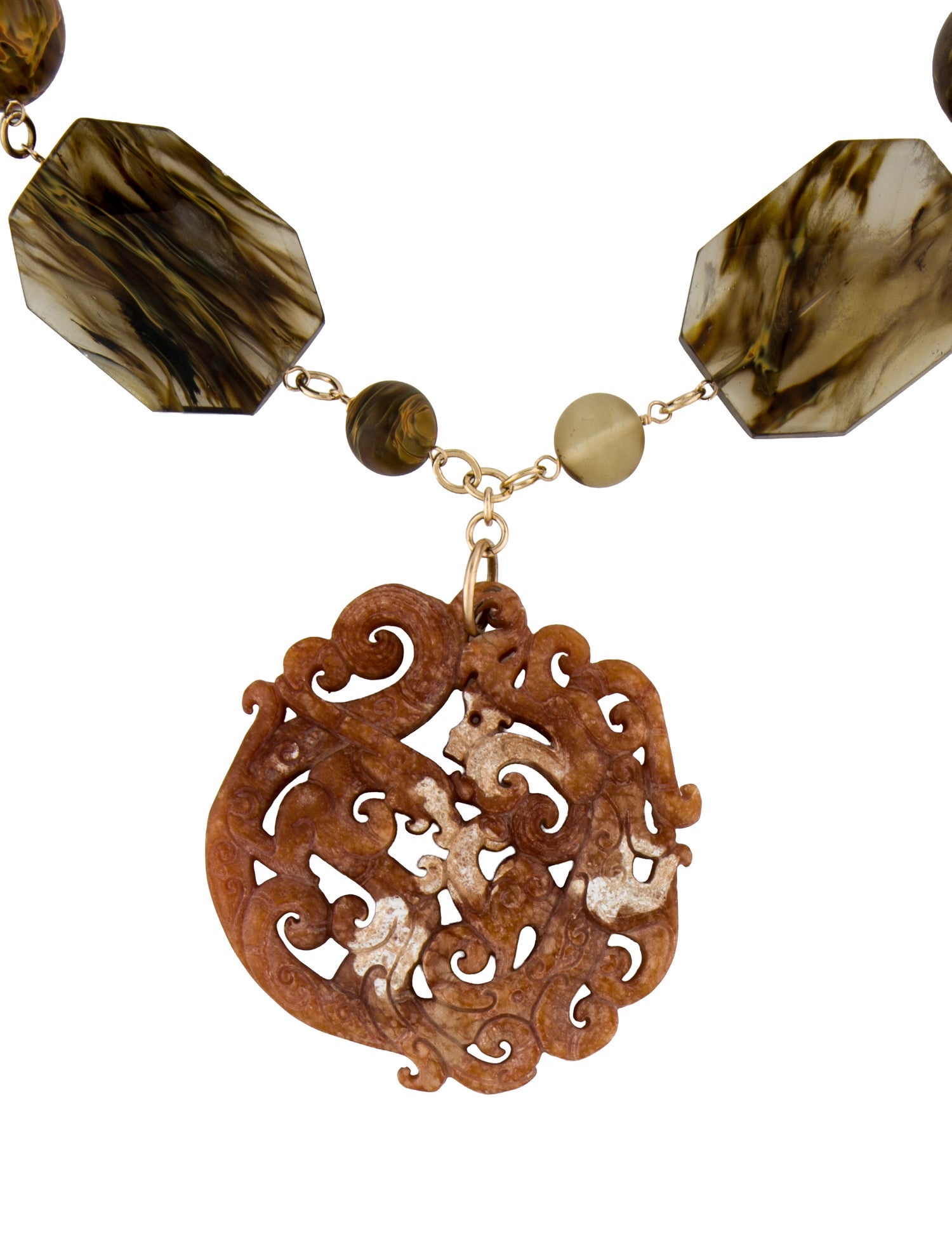 Devon Leigh Multicolor Stone & Carved Pendant Necklace