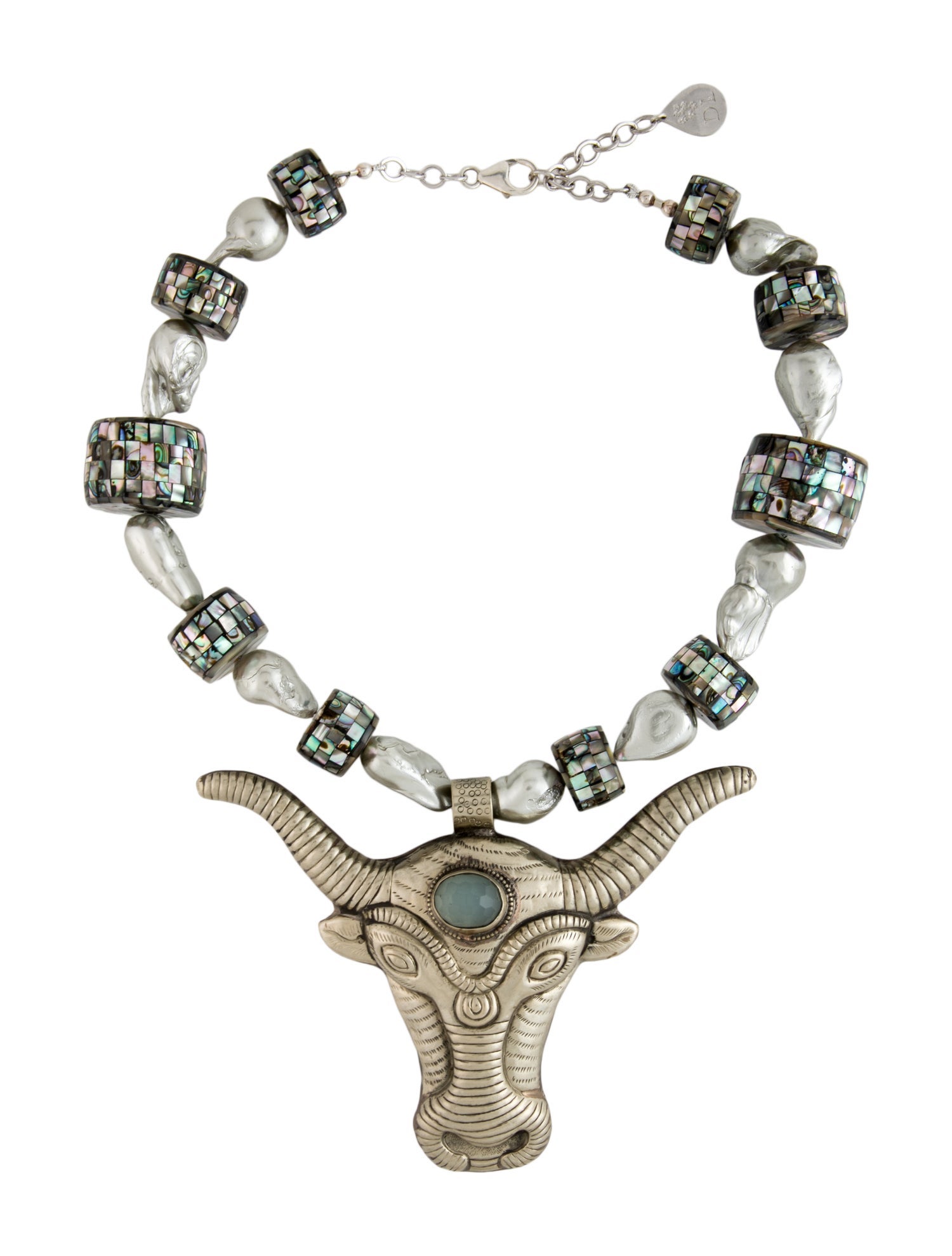 Devon Leigh Glass & Faux Pearl Bull Pendant Necklace