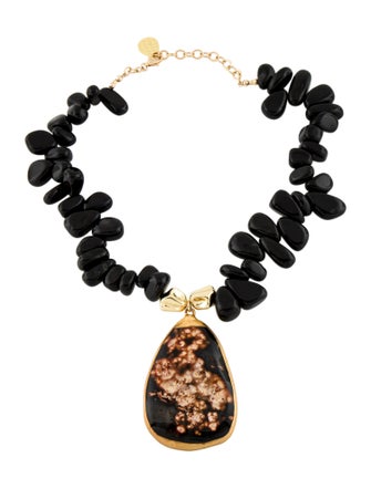 Devon Leigh Black Stone Beaded Pendant Necklace