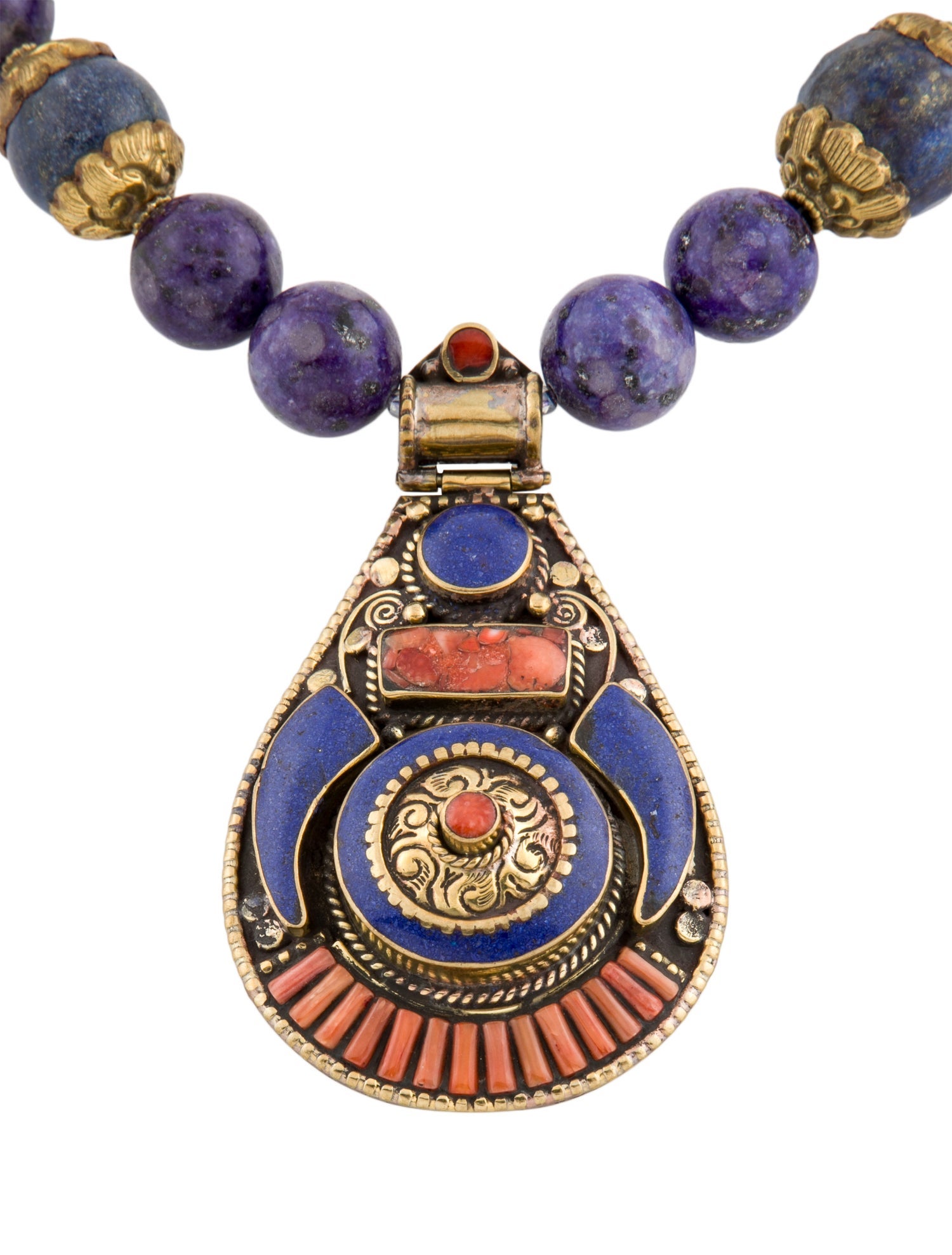 Devon Leigh Coral & Blue Stone Bead Strand Pendant Necklace