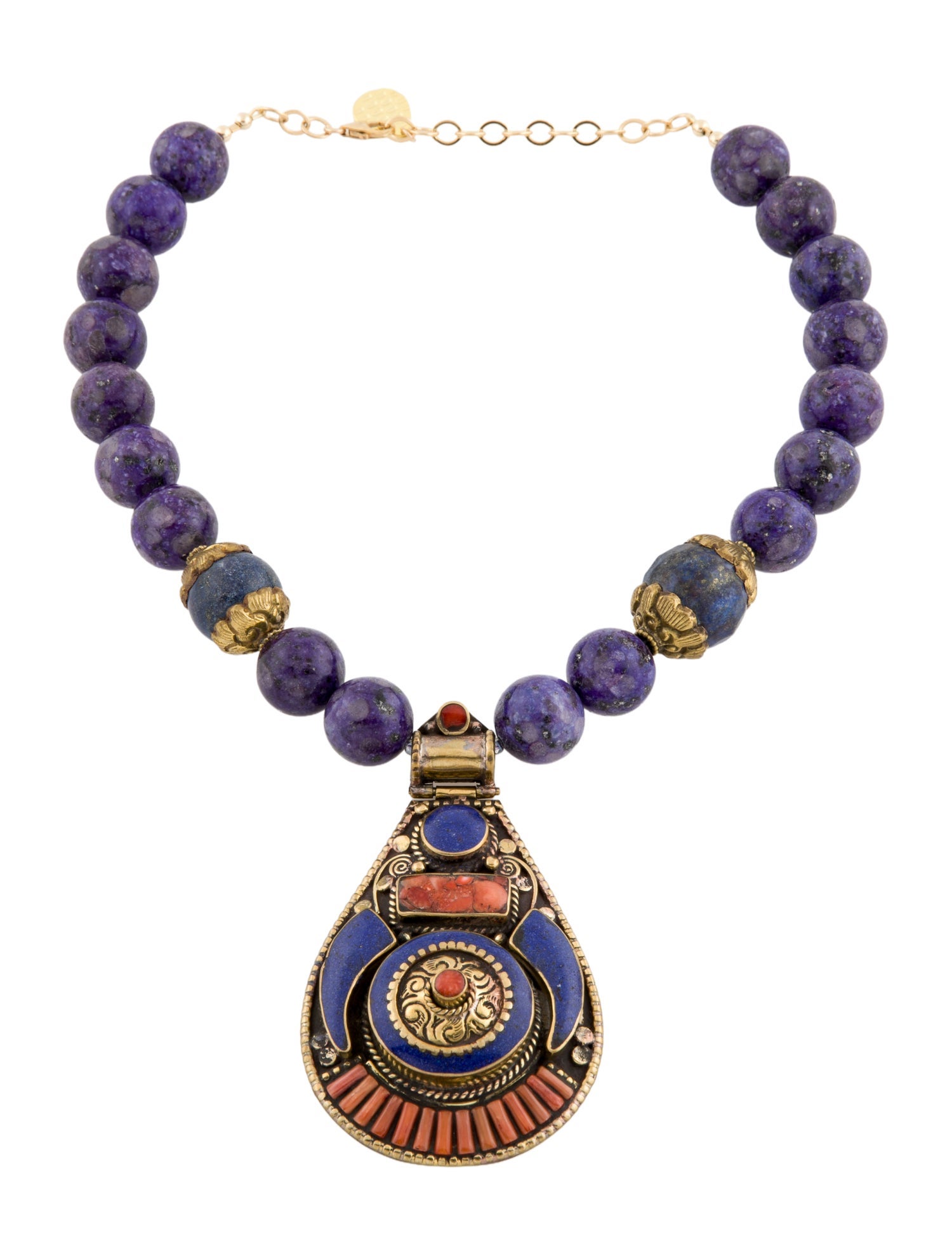 Devon Leigh Coral & Blue Stone Bead Strand Pendant Necklace