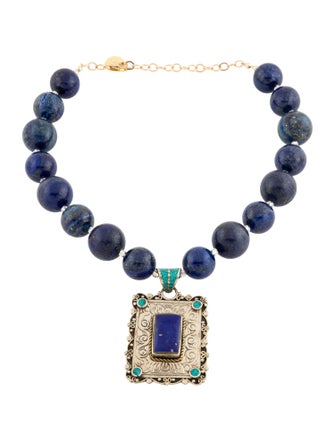 Devon Leigh Blue Stone "Denim" Beaded Pendant Necklace