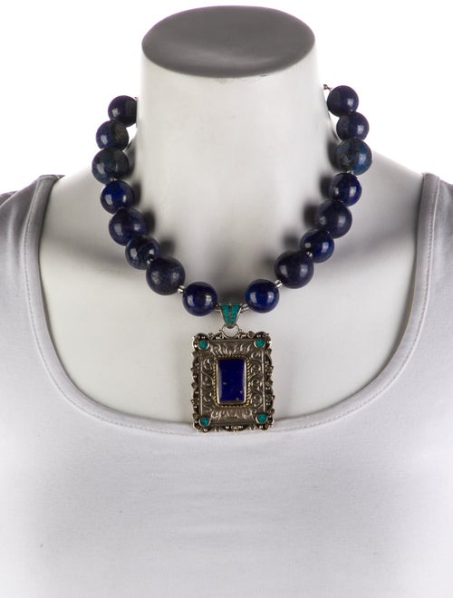 Devon Leigh Blue Stone "Denim" Beaded Pendant Necklace