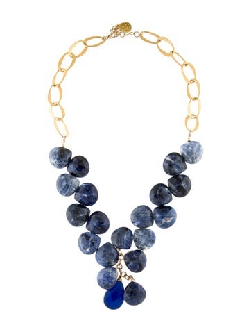 Pre-owned Devon Leigh Multicolor Stone Beaded Pendant Necklace, 24" In Blue