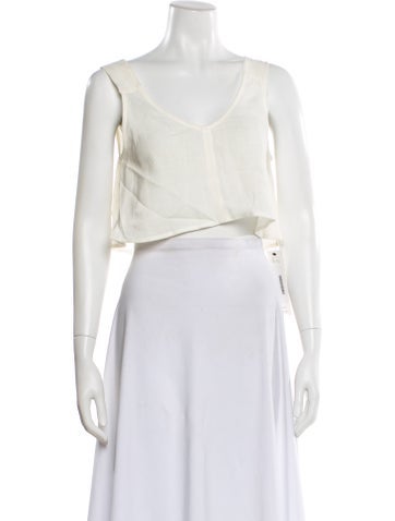Pre-owned Le Kasha Linen V-neck Crop Top In Neutral