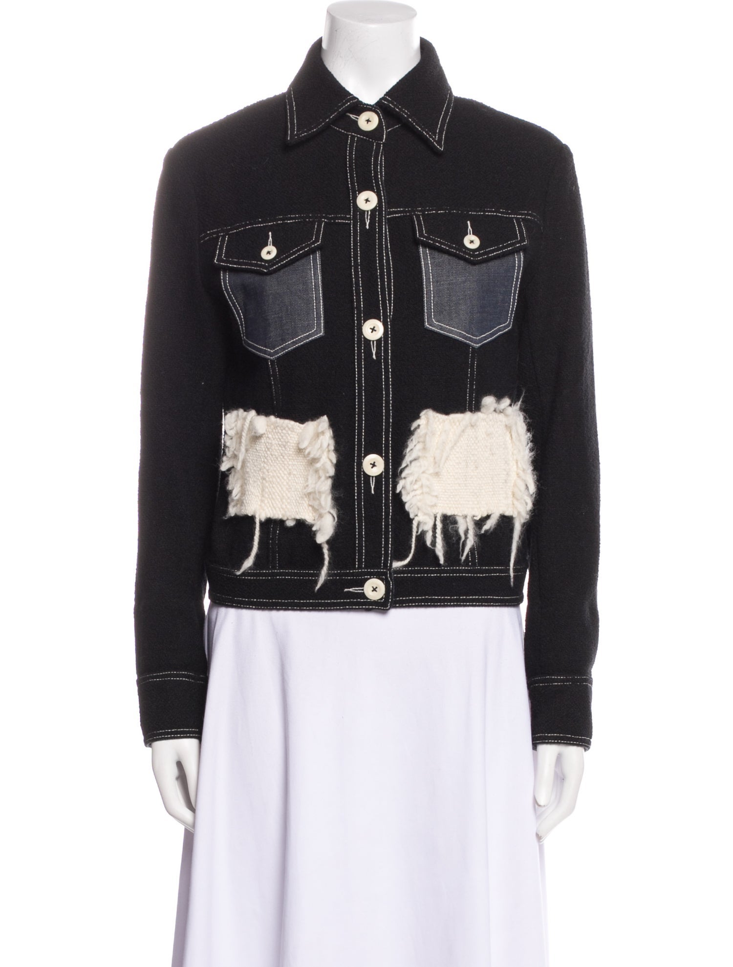Le Kilt Wool Colorblock Pattern Biker Jacket